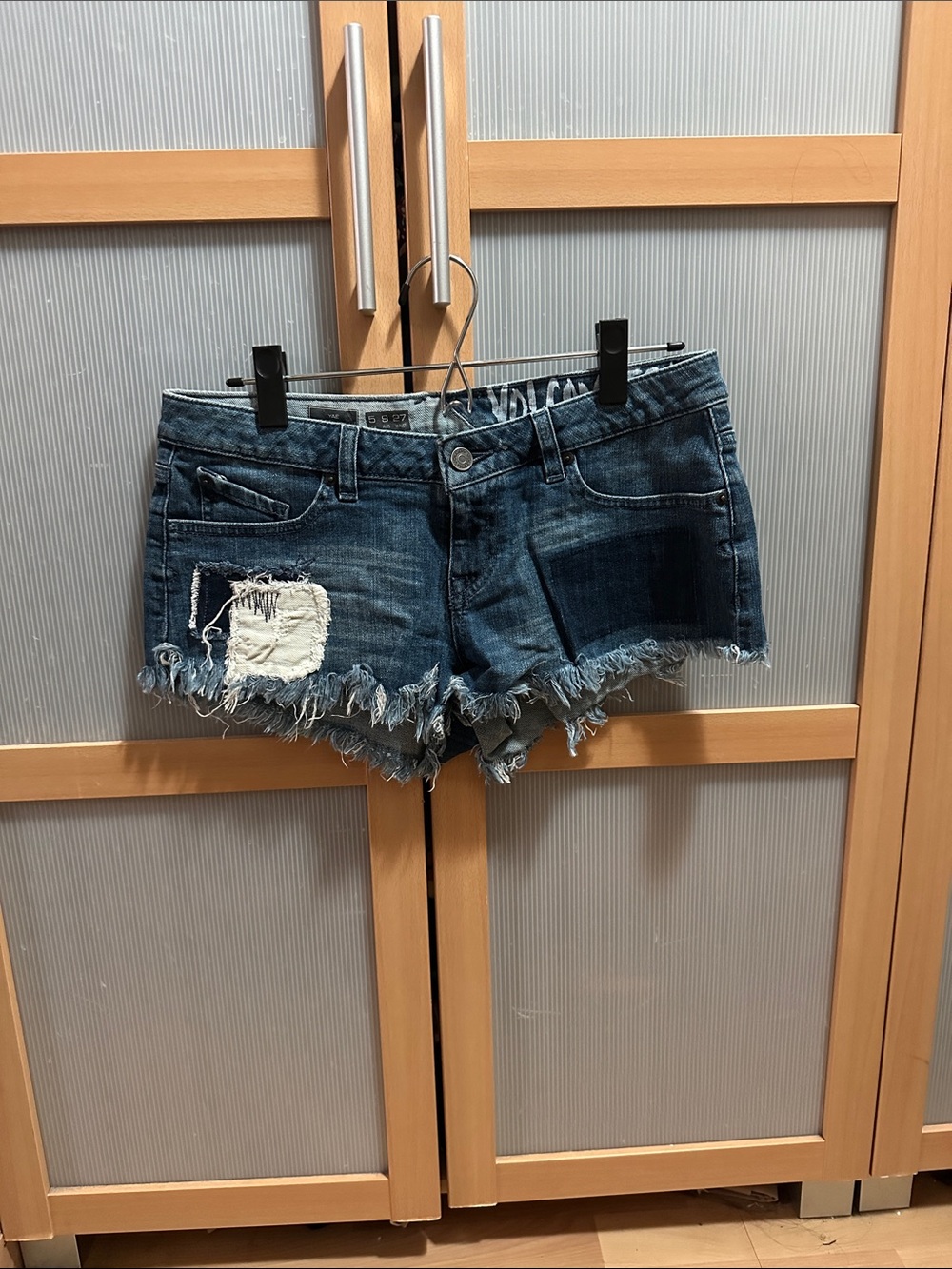 Volcom Yae Dark Cut Off Short Distressed Frayed Denim Shorts